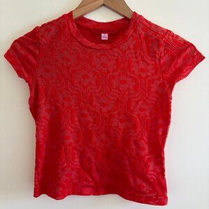 Eckhaus Latta Red Floral Mesh Baby Tee